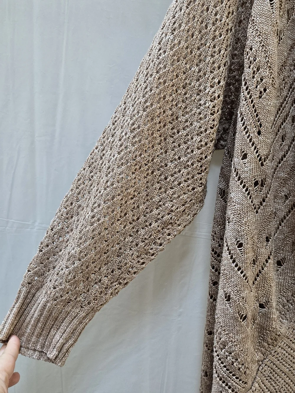 Torrid Open Front Pointelle Knit Cardigan Size 3 Beige Taupe Plus